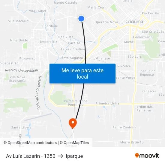 Av.Luís Lazarin - 1350 to Iparque map