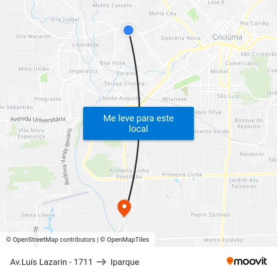 Av.Luís Lazarin - 1711 to Iparque map