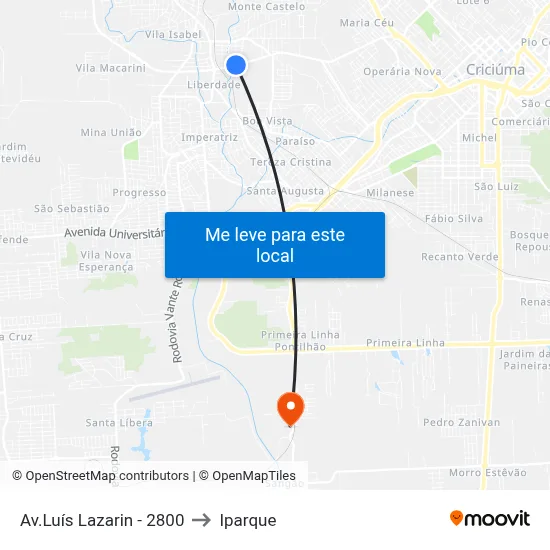 Av.Luís Lazarin - 2800 to Iparque map