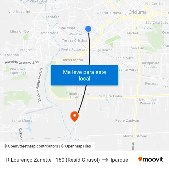 R.Lourenço Zanette - 160 (Resid.Girasol) to Iparque map