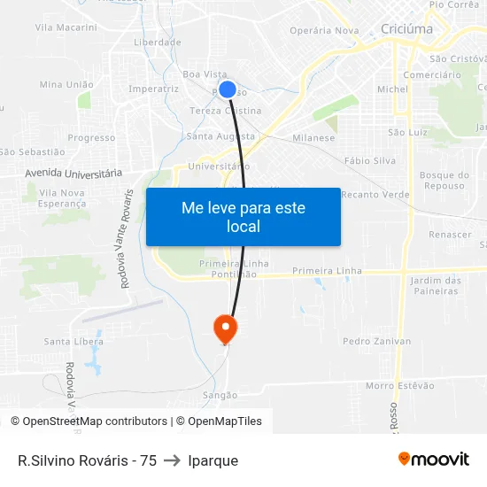 R.Silvino Rováris - 75 to Iparque map