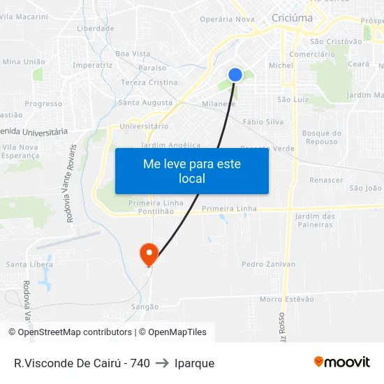 R.Visconde De Cairú - 740 to Iparque map