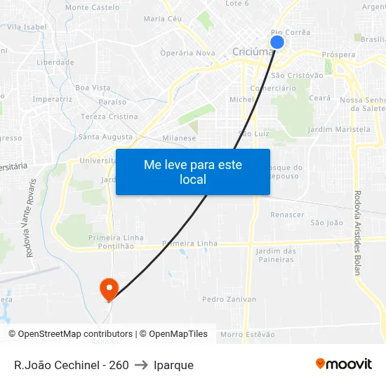 R.João Cechinel - 260 to Iparque map