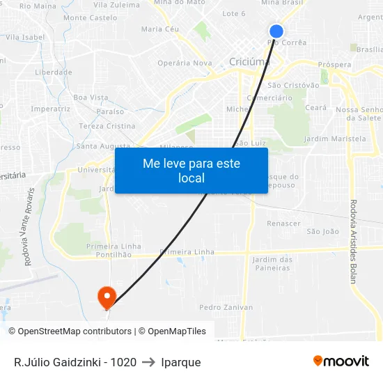 R.Júlio Gaidzinki - 1020 to Iparque map