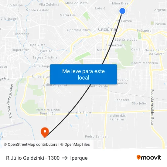 R.Júlio Gaidzinki - 1300 to Iparque map