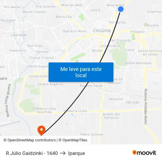 R.Júlio Gaidzinki - 1640 to Iparque map
