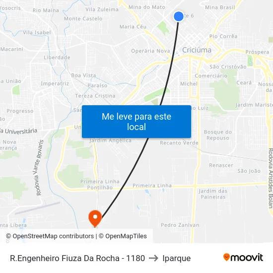 R.Engenheiro Fiuza Da Rocha - 1180 to Iparque map