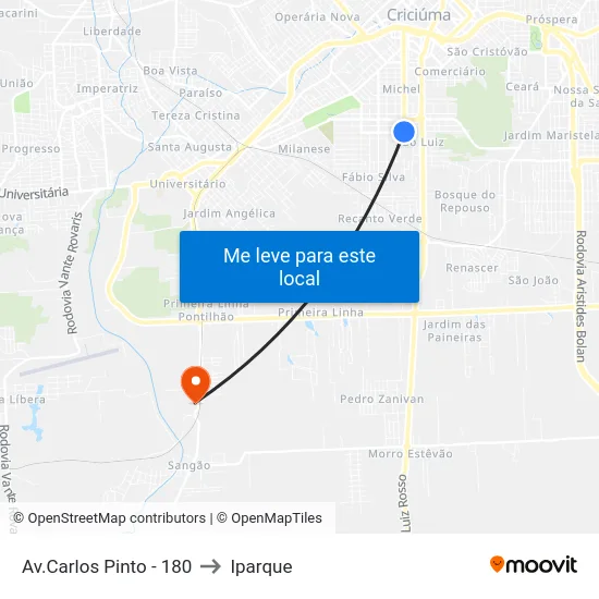 Av.Carlos Pinto - 180 to Iparque map