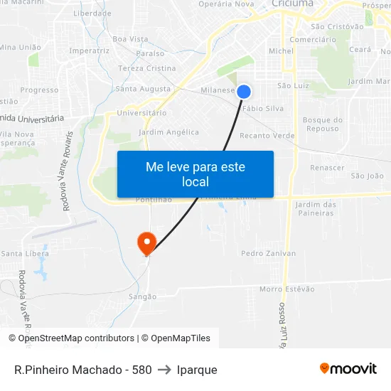 R.Pinheiro Machado - 580 to Iparque map