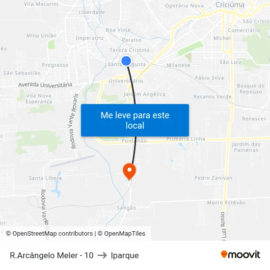 R.Arcângelo Meler - 10 to Iparque map