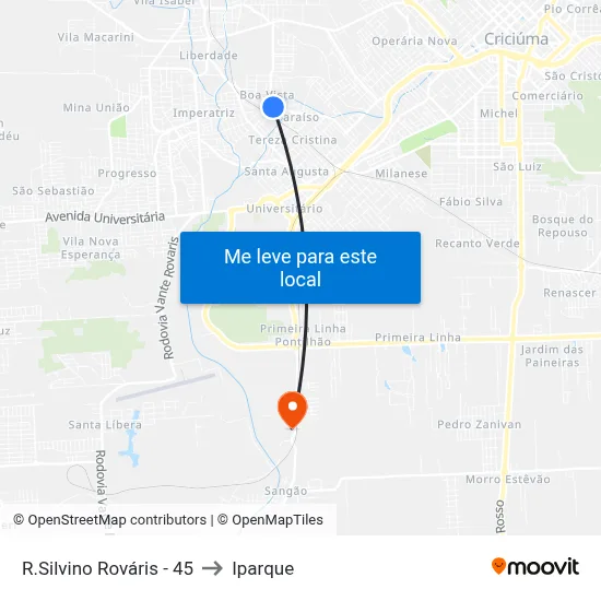 R.Silvino Rováris - 45 to Iparque map