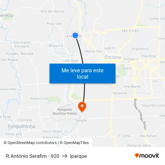R.Antônio Serafim - 920 to Iparque map