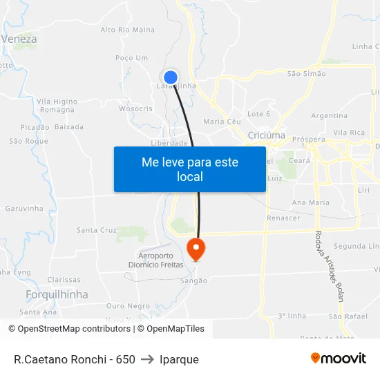 R.Caetano Ronchi - 650 to Iparque map