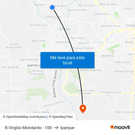 R.Virgílio Mondardo - 100 to Iparque map