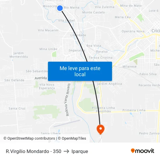 R.Virgílio Mondardo - 350 to Iparque map