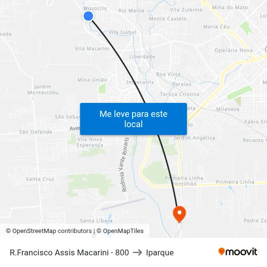 R.Francisco Assis Macarini - 800 to Iparque map