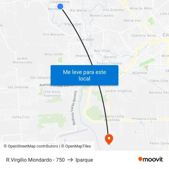 R.Virgílio Mondardo - 750 to Iparque map