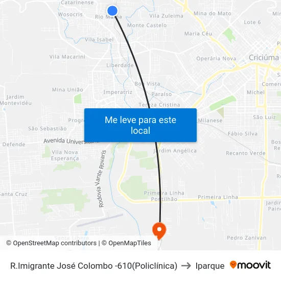 R.Imigrante José Colombo -610(Policlínica) to Iparque map