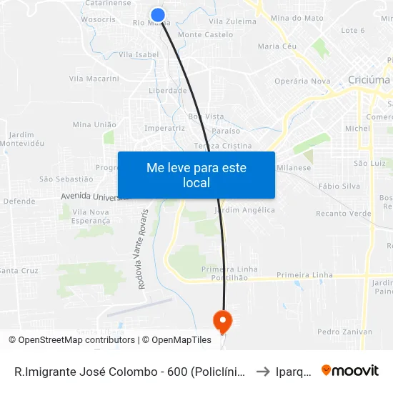 R.Imigrante José Colombo - 600 (Policlínica) to Iparque map