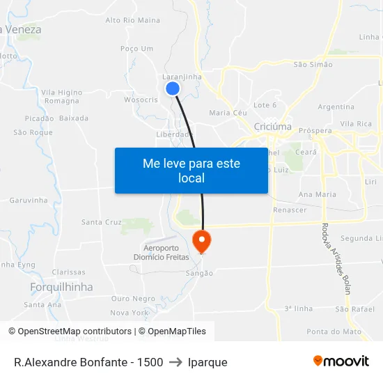 R.Alexandre Bonfante - 1500 to Iparque map