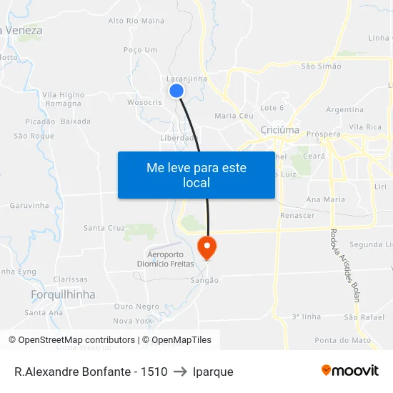 R.Alexandre Bonfante - 1510 to Iparque map