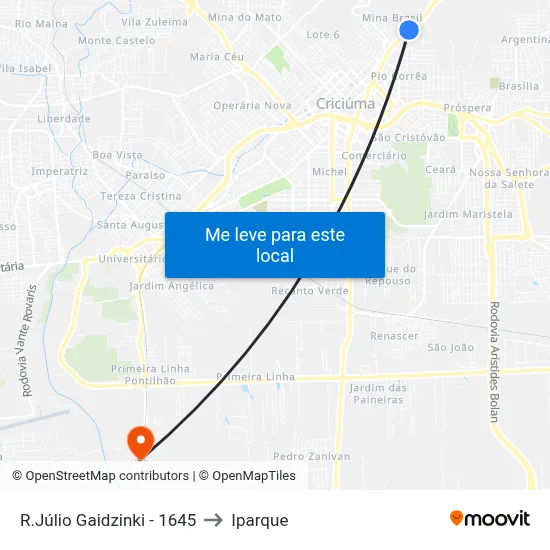 R.Júlio Gaidzinki - 1645 to Iparque map