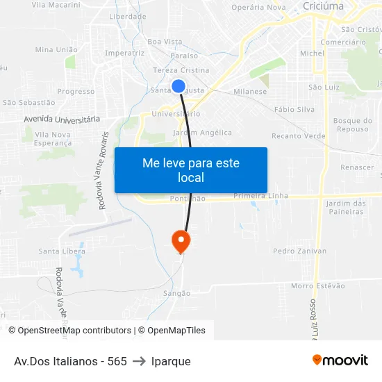 Av.Dos Italianos - 565 to Iparque map