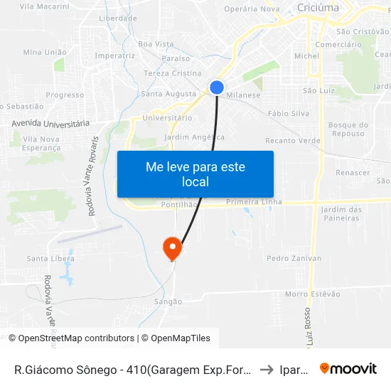 R.Giácomo Sônego - 410(Garagem Exp.Forquilhinha) to Iparque map