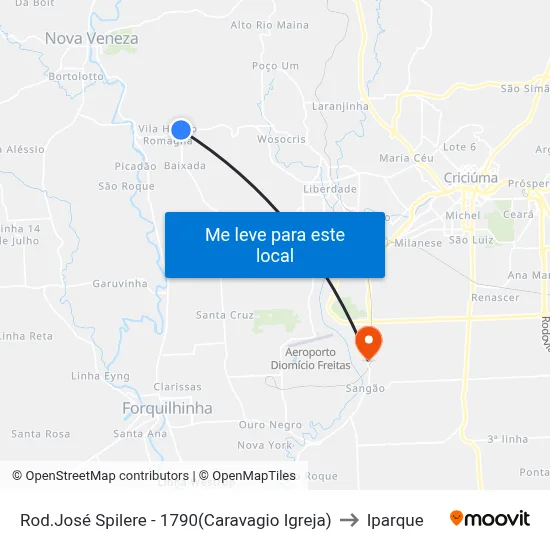 Rod.José Spilere - 1790(Caravagio Igreja) to Iparque map