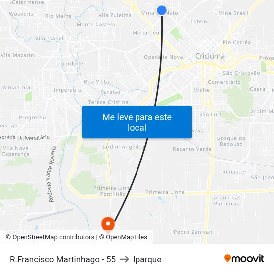 R.Francisco Martinhago - 55 to Iparque map
