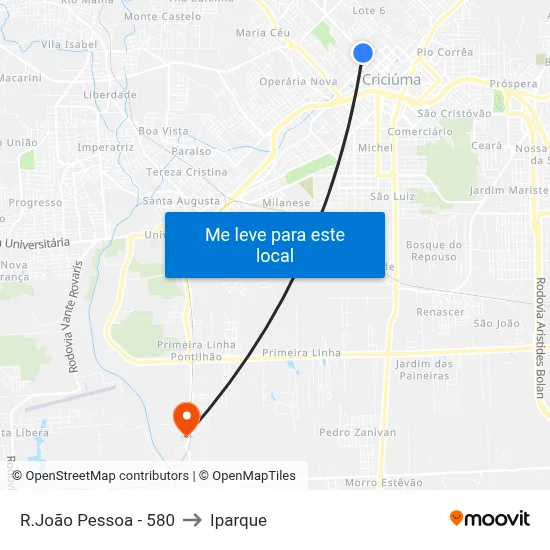 R.João Pessoa - 580 to Iparque map