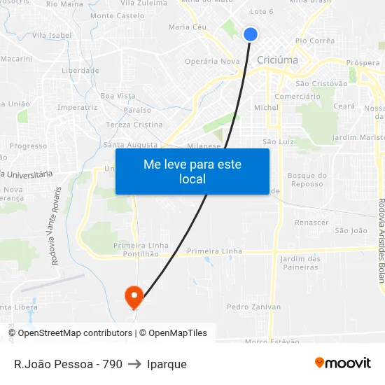 R.João Pessoa - 790 to Iparque map