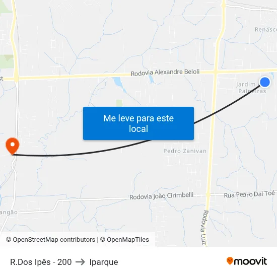 R.Dos Ipês - 200 to Iparque map