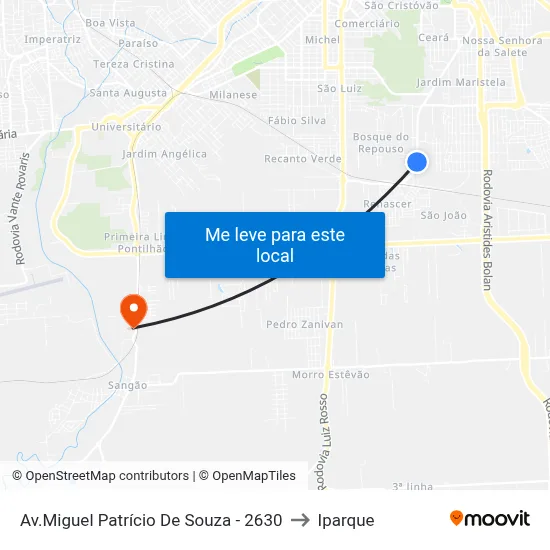 Av.Miguel Patrício De Souza - 2630 to Iparque map