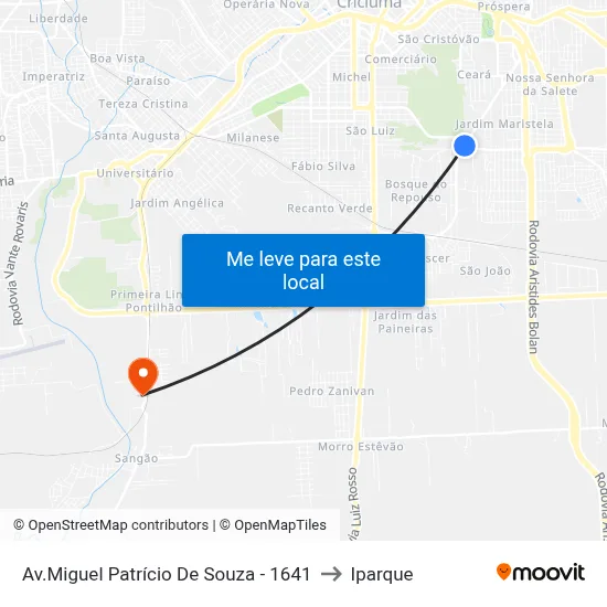 Av.Miguel Patrício De Souza - 1641 to Iparque map