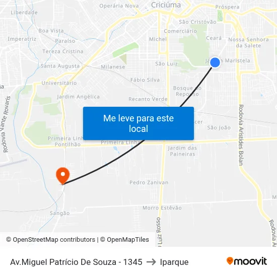 Av.Miguel Patrício De Souza - 1345 to Iparque map
