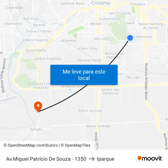 Av.Miguel Patrício De Souza - 1350 to Iparque map