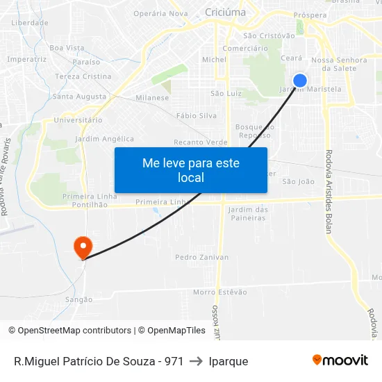 R.Miguel Patrício De Souza - 971 to Iparque map