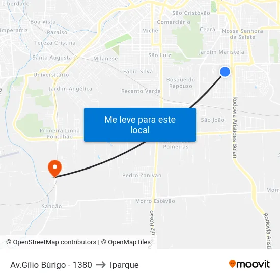 Av.Gílio Búrigo - 1380 to Iparque map