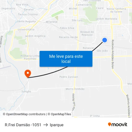 R.Frei Damião -1051 to Iparque map