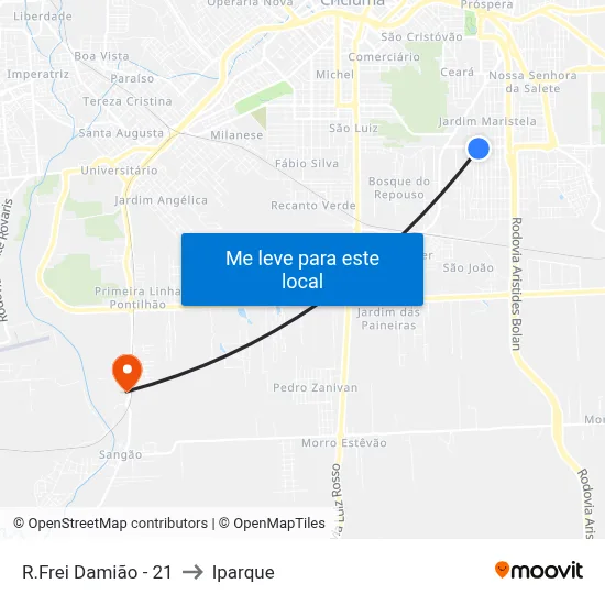 R.Frei Damião - 21 to Iparque map