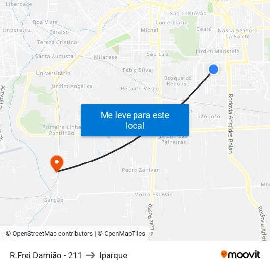 R.Frei Damião - 211 to Iparque map