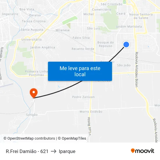 R.Frei Damião - 621 to Iparque map