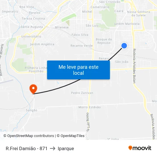 R.Frei Damião - 871 to Iparque map