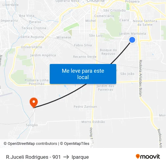 R.Juceli Rodrigues - 901 to Iparque map