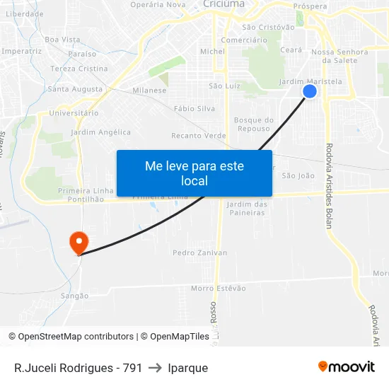R.Juceli Rodrigues - 791 to Iparque map
