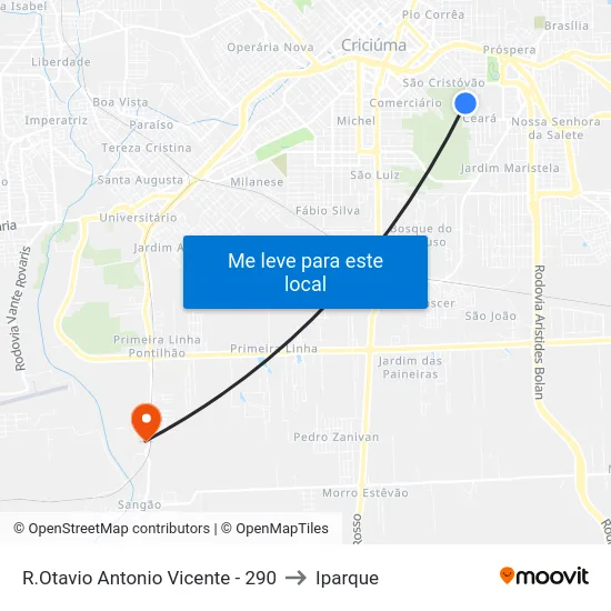 R.Otavio Antonio Vicente - 290 to Iparque map