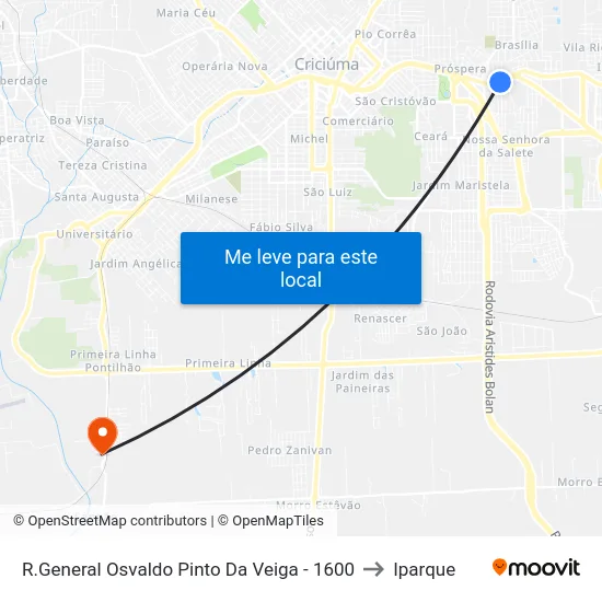 R.General Osvaldo Pinto Da Veiga - 1600 to Iparque map