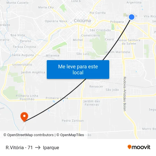R.Vitória - 71 to Iparque map
