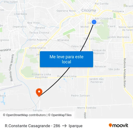 R.Constante Casagrande - 286 to Iparque map